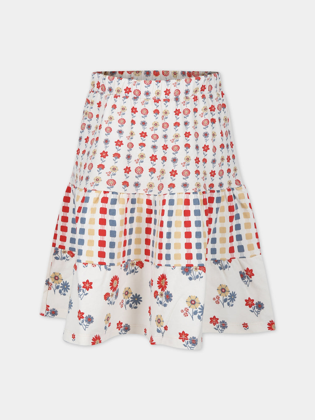 Ivory skirt for girl with flowers print and  geometric pattern